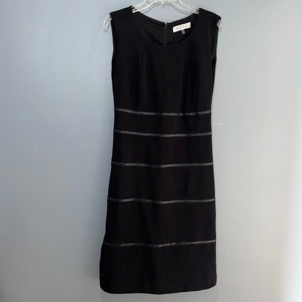 Kasper‎ Sheath Dress Wms 14W Black Textured Knit Satin Trim Classic Chic Formal